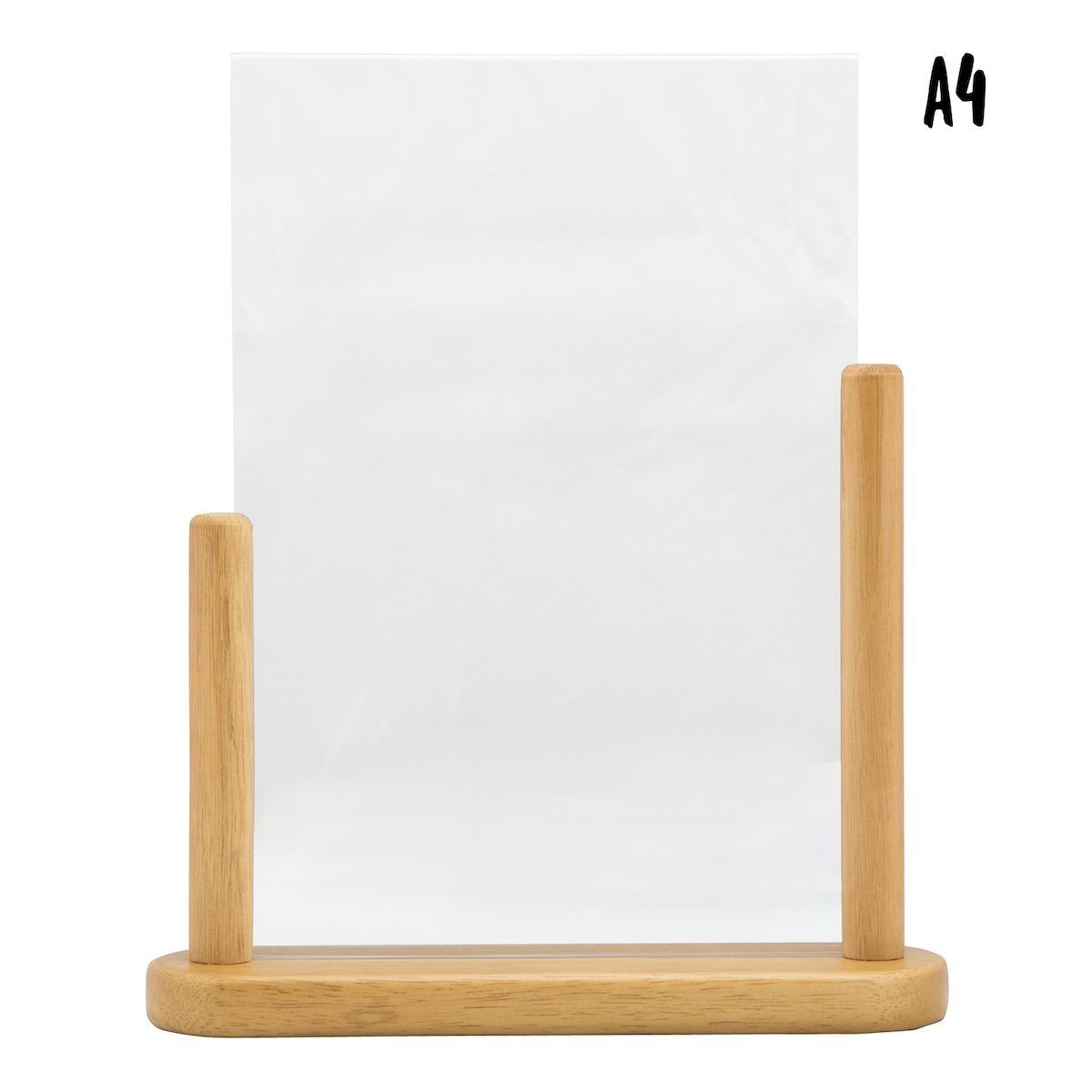 Securit® Transparenter A4-Posterhalter – Acryl – Sockel aus lackiertem Teakholz – Beidseitig Image
