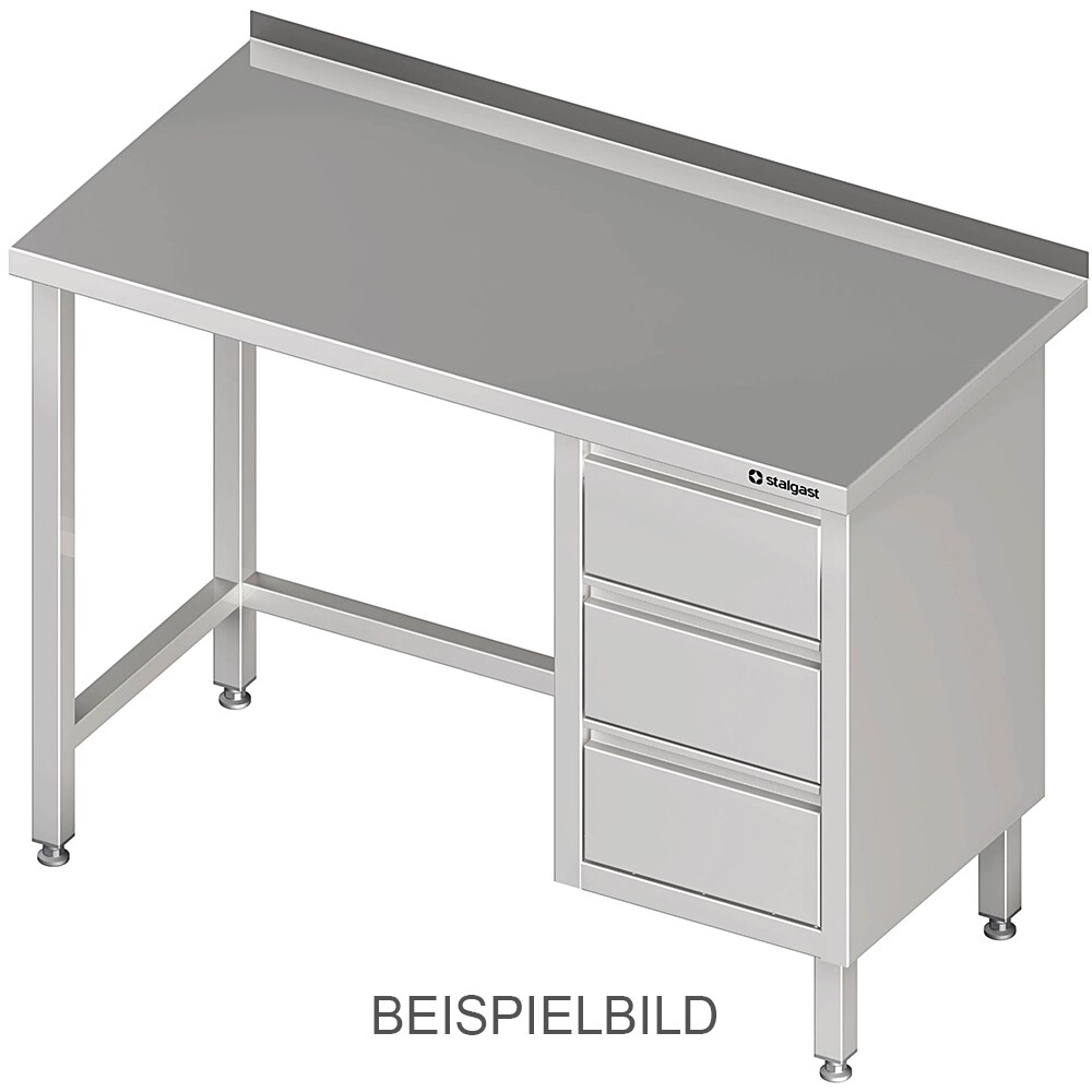 Stalgast Edelstahl Arbeitstisch ohne Grundboden, 2600x600x850 mm, mit 3er Schubladenblock rechts, ohne Aufkantung, verschweißt Image