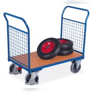 VARIOfit Gitter-Doppelstirnwandwagen, Tragl. 500kg, Ladefl. LxB 1170x800mm, Holzplatte Image