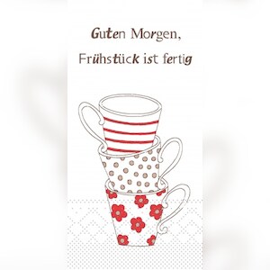 Mank Serviette Tissue Frühstück ist Fertig! in Rot-Braun, 33 x 33 cm, 1/8 Falz, 100 Stück