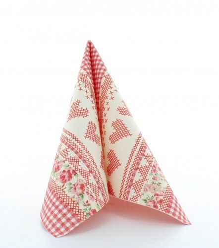 Mank Serviette Airlaid Mathilda, 40 x 40 cm, 50 Stück - Landhausstil Herzen Karos Rosen Image