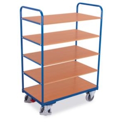 VARIOfit Etagenwagen, Tragl. 250kg, 5 Etage(n), Ladefl. LxB 1000x600mm, Holzböden, RAL5010 Image