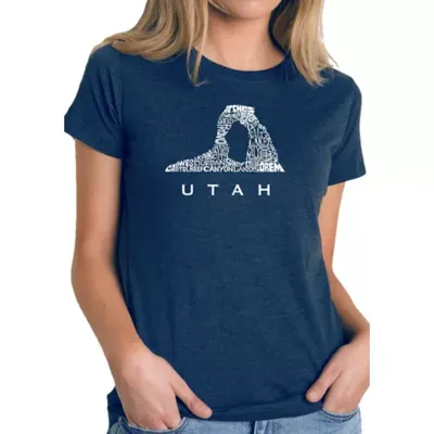 La Pop Art Women's Premium Blend Word Art T-Shirt - Utah, Navy Blue, Medium