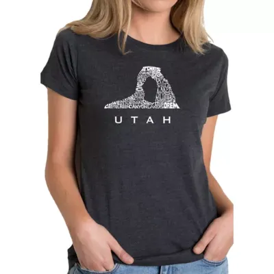 La Pop Art Women's Premium Blend Word Art T-Shirt - Utah, Black, Medium