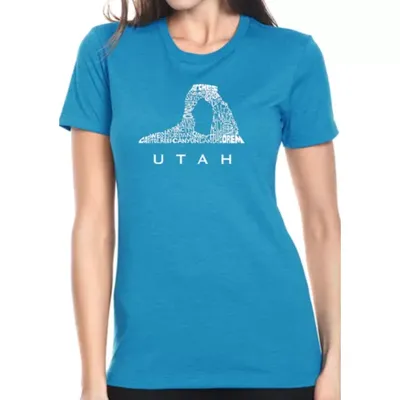 La Pop Art Women's Premium Blend Word Art T-Shirt - Utah, Turquoise, X-Large