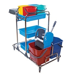 CleanSV Deluxe Master Reinigungswagen chrom, Servicewagen mit 4 Lenkrollen, 4 x 5 Liter Eimer, 2 x 25 Liter Eimer Image