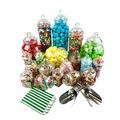 19 Empty Jars Vintage Victorian Pick & Mix Sweet Shop Candy Buffet Kit Party Pack - 2x Scoop 2x Tongs 100x Green Stripe Bags