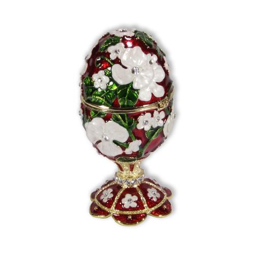 Schmuck Ei rot mit Spieluhr nach Faberge-Art aus emailiertem Metall