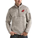 Men's Antigua Oatmeal New Jersey Devils Fortune Half-Zip Pullover Jacket