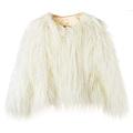 YUAKOU Women Winter Jacket Coat Long Sleeve Faux Fur Fluffy Outerwear Cardigan White