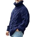FUERI Mens Jumper Turtleneck Sweater Cable Knit Pullover Ribbed Roll Neck High Neck Plain Warm Winter Chunky Knitwear, A-Blue, XXL