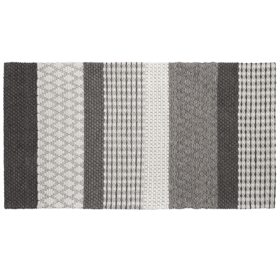 Teppich Grau Weiß Wolle Polyester 80 x 150 cm Kurzflor Gestreift Jacquardgewebt Rechteckig