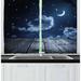 East Urban Home 2 Piece Vivid Night Sky w/ Stars Clouds & Crescent Moon Wooden Planks Celestial Kitchen Curtain Polyester | Wayfair