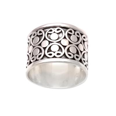 Bold Circles,'Circle Pattern Sterling Silver Band Ring from Bali'
