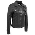 Womens Trucker Leather Jacket Black Fitted American Girls Denim Biker Style Coat - Marisa (20)