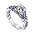 Jeulia 4.3 Carat Sterling Silver Butterfly Rings for Women Purple Amethyst Personalized Bridal Rings Set Round Cut Wedding Engagement Promise (Amethyst Purple, R 1/2)