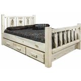 Loon Peak® Homestead Collection Lodge Pole Pine Storage Bed Wood in Brown/Green/White | 47 H x 80 W x 94 D in | Wayfair