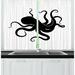 East Urban Home 2 Piece Octopus Nautical Theme Illustration of Silhouette of a Sea Animal on Plain Back Kitchen Curtain Set | Wayfair