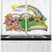 East Urban Home 2 Piece Ferris Wheel Dreamy Fun Circus Amusement Park w/ Rainbows & Clowns in a Book Cartoon Kitchen Curtain Set | Wayfair