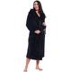 Women Plush Fleece Robe with Hood Long Soft Bathrobe Housecoat (Black, Medium)