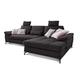 Cavadore Schlafsofa Castiel mit Federkern / Großes Bettsofa in L-Form mit Bettkasten, Sitztiefenverstellung, Kopfstützen und XL-Longchair / 312 x 114 x 173 / Webstoff, Schwarz