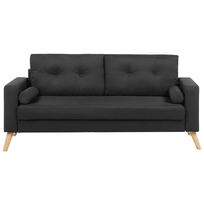 Sofa Schwarz Polsterbezug 2-Sitzer Modern Zierkissen Wohnzimmer