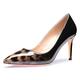 Castamere Pointed Toe High Heels Women's Stiletto Slip-On Court Shoes 3.3IN Heels Black Leopard Patent Shoes UK 9.5/10