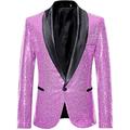 Leader of the Beauty Mens Shawl Lapel Sequin Prom Jacket One Button Casual Coat Slim Fit Suit Blazer Wedding Prom Tuxedo 44 chest/38waist Pink