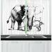 East Urban Home 2 Piece Elephant Detailed Sketch of Monochromatic Big Mammal Animal & Dry Tree Kitchen Curtain Set | 39 H x 55 W x 2.5 D in | Wayfair