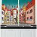 East Urban Home 2 Piece Travel Colorful Pattern of Historic European Medieval Urban City w/ Houses & Alley Kitchen Curtain Set | Wayfair