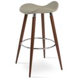 Everly Quinn Moonyean Bar & Counter Stool Upholstered/Leather/Metal/Faux leather in Black/Brown | 30.5 H x 17 W x 18 D in | Wayfair