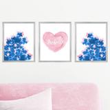 Outside In Art Studio Navy & Flowers & Heart w/ Custom Name, 3-Piece Paper Prints Paper in Pink | 14 H x 11 W x 0.0625 D in | Wayfair