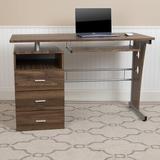 Latitude Run® Picabo Computer Desk w/ Three Drawer Single Pedestal & Pull-Out Keyboard Tray Wood/Metal in Brown/Gray | Wayfair