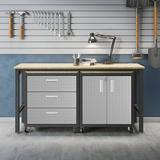 Dotted Line™ Ben 72.4" W x 20.5 "D Workbench w/ Two Mobile Storage Cabinets Manufactured Wood/Steel in Gray | 37.6 H x 72.4 W x 20.5 D in | Wayfair