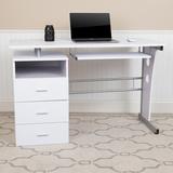 Latitude Run® Picabo Computer Desk w/ Three Drawer Single Pedestal & Pull-Out Keyboard Tray Wood/Metal in White | Wayfair