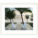 Highland Dunes 'Coastal Palm Beach Retreat' Framed Painting Print Metal in Blue/Brown/Green | 28 H x 32 W x 1.5 D in | Wayfair