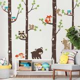 Zoomie Kids Birch Trees w/ Cute Forest Animals Wall Decal Vinyl in Pink/Gray | 96 H x 112 W in | Wayfair A031B18E351C4B43B3E4BF488354B81C