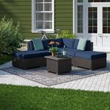 Lark Manor™ Anastase 6 Piece Rattan Sectional Seating Group w/ Cushions Synthetic Wicker/All - Weather Wicker/Wicker/Rattan in Blue | Outdoor Furniture | Wayfair