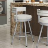 Brayden Studio® Traci Swivel Counter & Bar Stool Upholstered/Leather/Metal/Faux leather in Gray/White | 38.63 H x 21.75 W x 19.63 D in | Wayfair