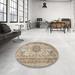 Brown/Gray Round 4' Indoor Area Rug - Alcott Hill® Forward Traditional Beige/Gray/Brown Area Rug Polyester/Wool | Wayfair