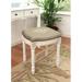 House of Hampton® Lombardi Embroidered Monogram Vanity Stool Linen/Wood/Upholstered in Gray/Brown | 19 H x 16 W x 15 D in | Wayfair