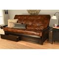 The Twillery Co.® Stratford 86" Futon & Mattress Faux Leather/Wood/Solid Wood in Brown | 44 H x 87 W x 31 D in | Wayfair