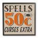 The Holiday Aisle® 'Spells for Sale Curses Extra Spider Typography' Graphic Art Print Wood in Brown | 12 H x 12 W x 0.5 D in | Wayfair