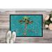 World Menagerie Welcome Palm Tree on Indoor/Outdoor Door Mat Rubber in Green/Blue | 1'6" x 2'3" | Wayfair 8711MAT