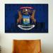 Winston Porter Michigan Flag, Detroit Skyline Grunge Rivets Graphic Art on Canvas in Blue | 60 H x 90 W x 1.5 D in | Wayfair
