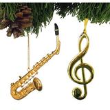 The Holiday Aisle® 2 Piece Alto Saxophonist's Hanging Figurine Ornament Set Metal in Gray/Yellow | 6 H x 3 W x 1 D in | Wayfair