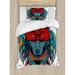 East Urban Home Tribal Indian Warrior Wolf Portrait w/ Mask Feathers Native American Animal Art Duvet Cover Set Microfiber in Red | Twin | Wayfair