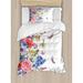 East Urban Home Flower Vintage Wreath w/ Daffodils Duvet Cover Set Microfiber in Red/White | Twin | Wayfair nev_25363_twin