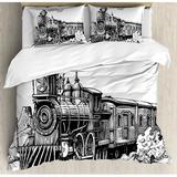East Urban Home Steam Engine Rustic Old Train in Country Duvet Cover Set Microfiber in Gray/White | King | Wayfair nev_22391_king