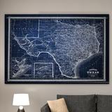 Williston Forge Vintage Map Texas - Graphic Art Print on Canvas Canvas, Solid Wood in Blue | 16 H x 20 W x 1.5 D in | Wayfair HAC17-m137-1620